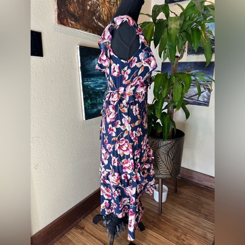 Band Of Gypsie Boho Floral Maxi Dress XS Navy Pink 100% Viscose Resort Coastal - Picture 11 of 15